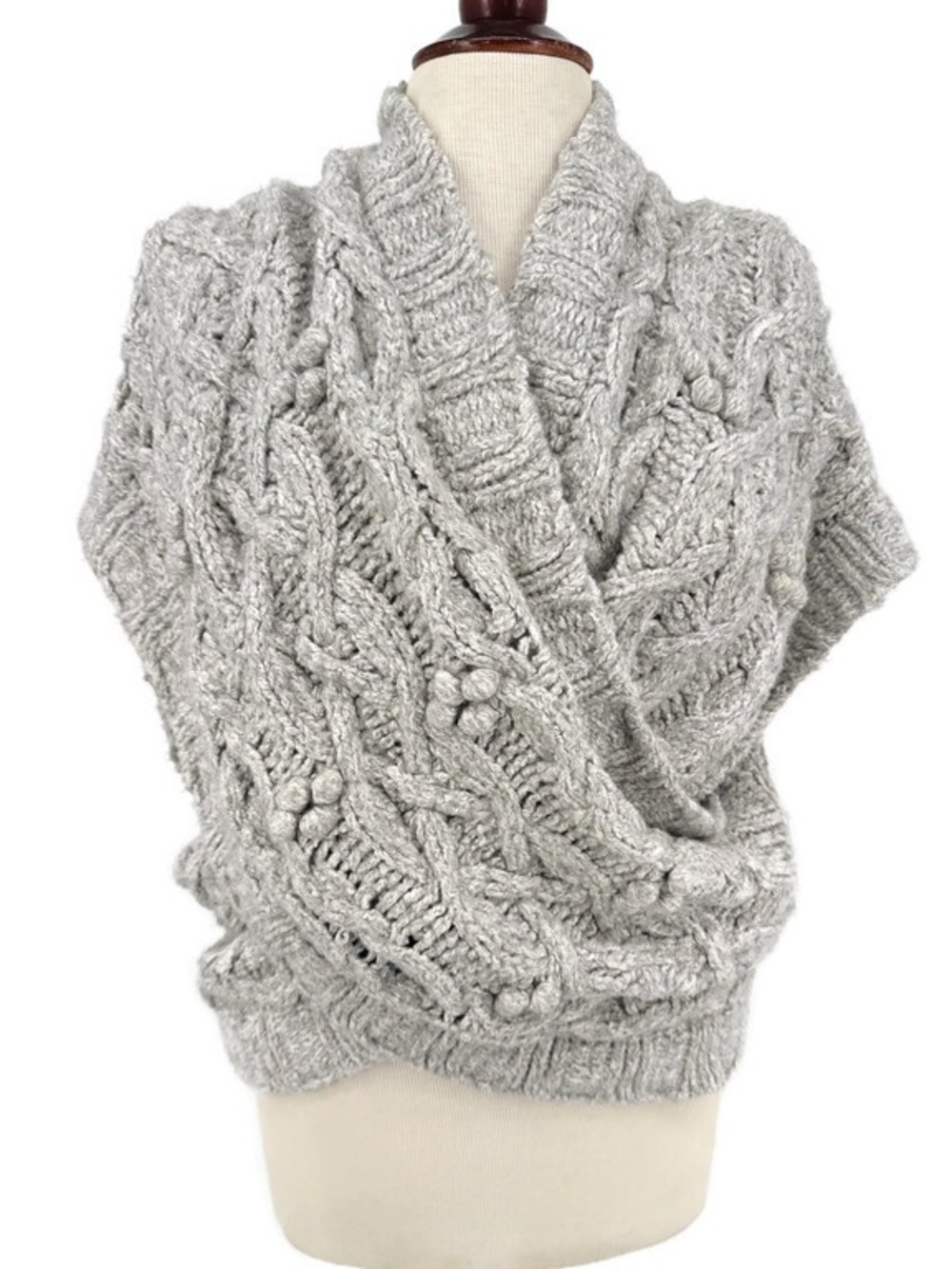 Sleeping On Snow Anthropologie Cable Knit Wrap Sweater Vest Poncho Gray M/L